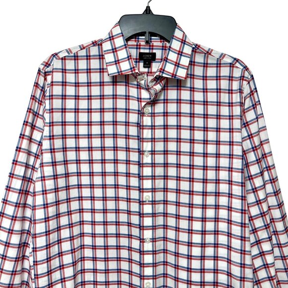 J.Crew Mens Cotton Red & Blue Plaid Button-Down Long Sleeve Shirt M - Picture 1 of 7